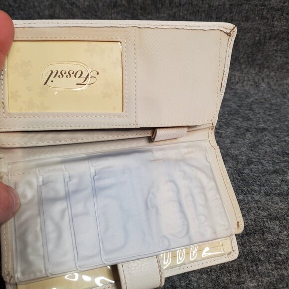 FOSSIL Trifold White Genuine Leather Wallet Snap Clutch - Picture 6 of 7